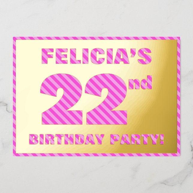22nd Birthday Party — Bold, Fun, Pink Stripes # 22 (Front)
