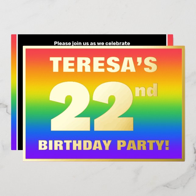 22nd Birthday Party: Fun, Colourful Rainbow Patter (Front/Back)