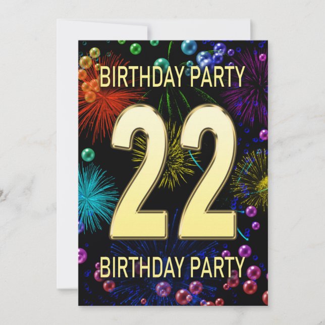 22nd Birthday Party Invitation Fireworks Bubbles (Front)