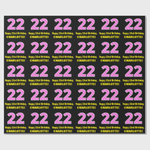 22nd Birthday: Pink Stripes and Hearts "22" + Name Wrapping Paper