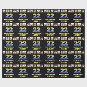 22nd Birthday: Rainbow “22“; Custom Photos & Name Wrapping Paper