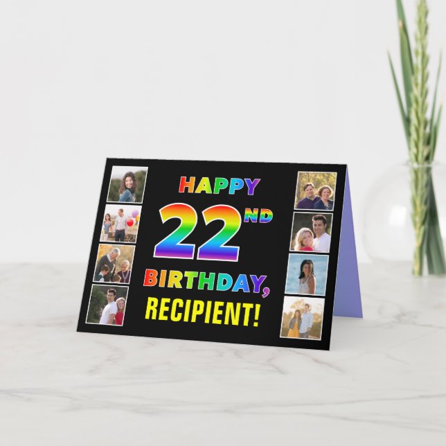 22nd Birthday: Rainbow Text, Custom Photos & Name Card (Front)