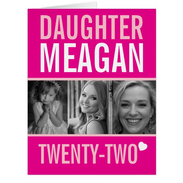 22nd birthday three photos pink Daughter (Front)