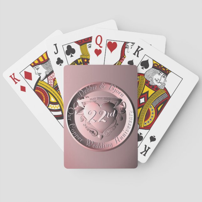 22nd Copper Wedding Anniversary Playing Cards (Back)