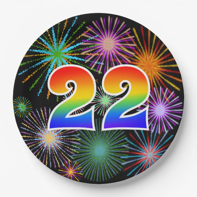 22nd Event - Fun, Colourful, Bold, Rainbow 22 Paper Plate (Front)
