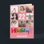 22nd Happy Birthday Photo Collage Modern Pink Card<br><div class="desc">22nd Happy Birthday Photo Collage Modern Pink Card with personalized name. For further customization,  please click the "Customize it" button and use our design tool to modify this template.</div>