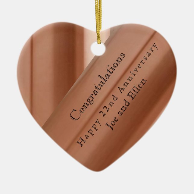 22nd Wedding Anniversary Copper  Ceramic Ornament (Front)
