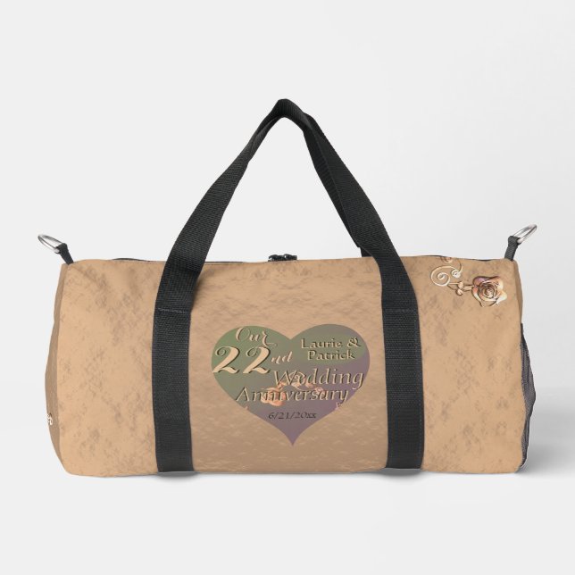 22nd Wedding Anniversary Heart Rose  Duffle Bag (Front)
