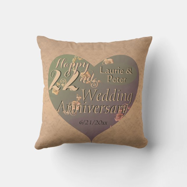 22nd Wedding Anniversary HeartThrow Pillow (Back)