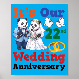 22nd Wedding Anniversary Panda Couples Together Poster