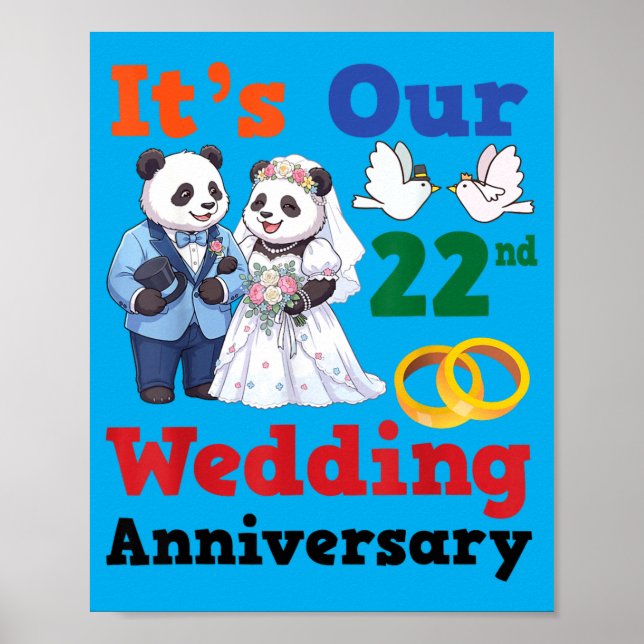 22nd Wedding Anniversary Panda Couples Together Poster (Front)
