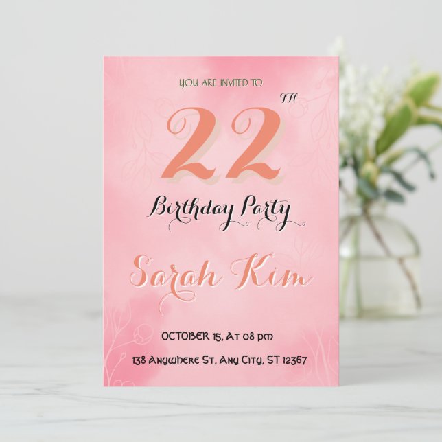 22th Birthday Invitation (Standing Front)