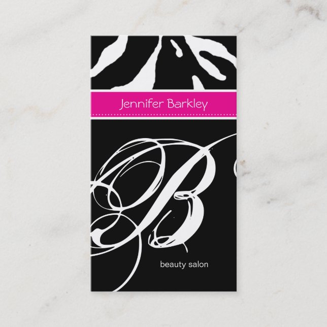 232 Animal Business Card Zebra Beauty Salon Pink (Front)