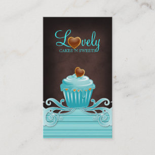 232 Bakery cupcake blue swirls chocolate brown blu Business Card