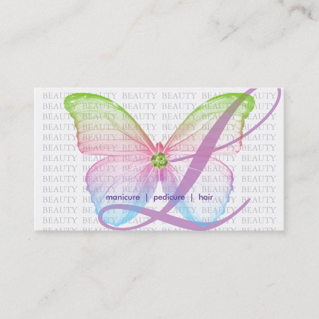232 Beauty Business Card Green Pink Blue Butterfly (Front)