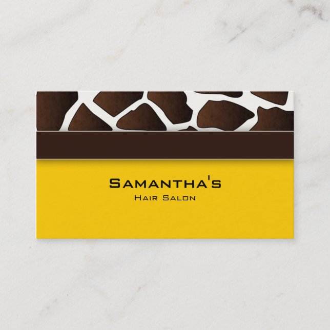 232 Bold Salon Spa Business trendy giraffe yellow Business Card (Front)