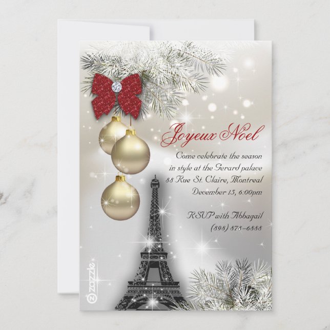 232 Christmas Paris Card Eiffel Tower Snow (Front)