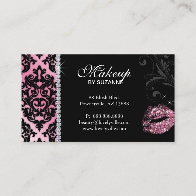 232 Cosmetologist Business Card Damask Glitter Pin (Front)