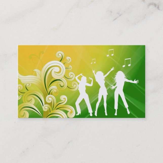 232 Dj Business Music Green Yellow Retro Dance Business Card (Front)