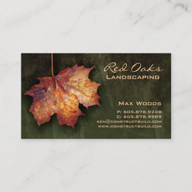 232 Landscaping Business Card Green Maple Leaf (Front)