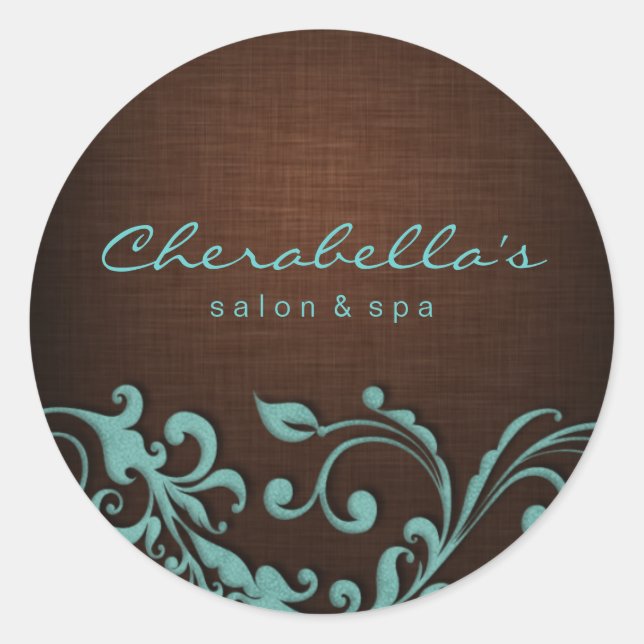 232 Linen Salon spa sticker blue brown (Front)