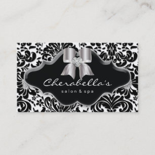 232 Salon Spa Silver Bow Jewel Damask Business Card
