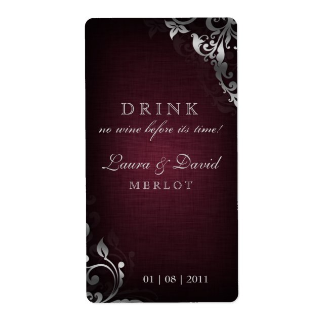 232 Vintage Wine Label Leaf Linen Burgundy Red (Front)