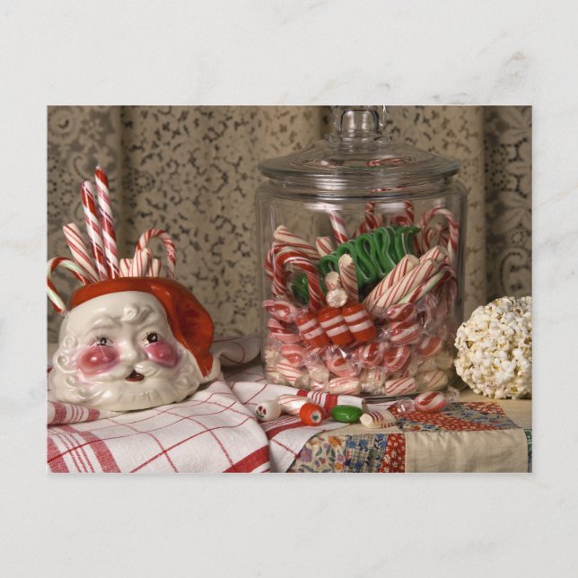 2345 Santa Vase & Candy Canes Christmas Holiday Postcard (Front)