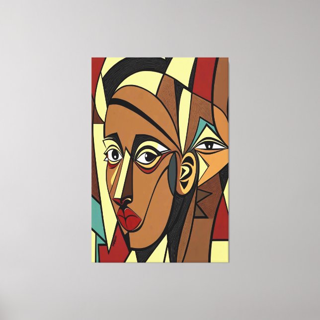 23_012, African Cubism Art Canvas Print (Front)