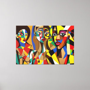 23_022, African Cubism Art Canvas Print