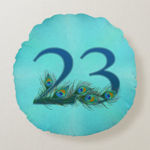 23 Peacock Feather Birthday Anniversary Elegant Round Pillow
