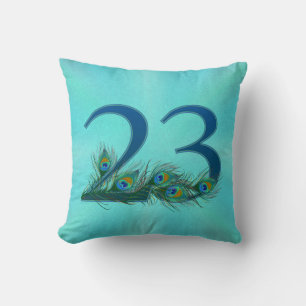 23 Peacock Feather Birthday Anniversary Elegant Throw Pillow