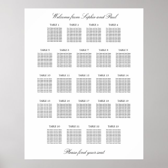 23 Table Elegant Minimalist Seating Chart (Front)