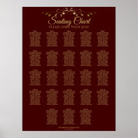 23 Table Gold & Auburn Brown Wedding Seating Chart