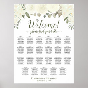23 Table Ivory White Floral Wedding Seating Chart