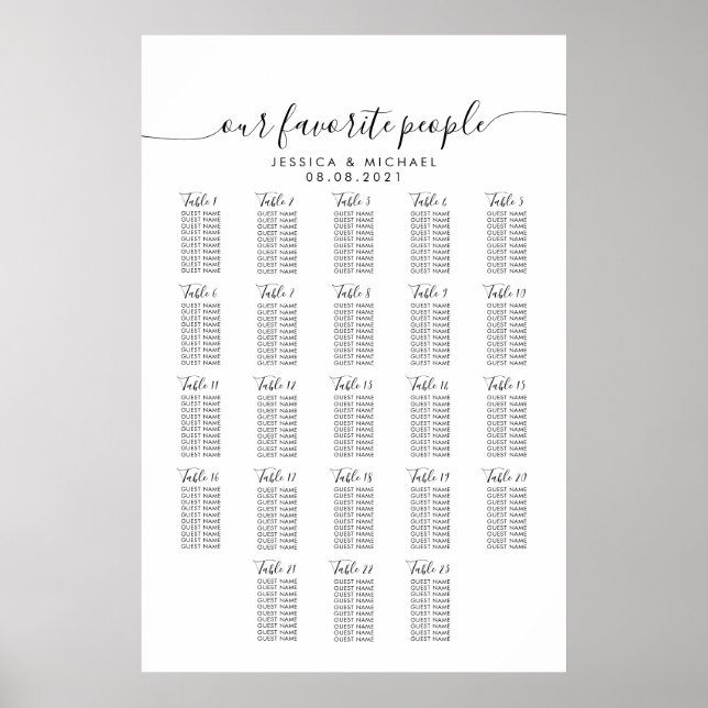 23 Table Large Wedding Guest Seating Chart (Front)