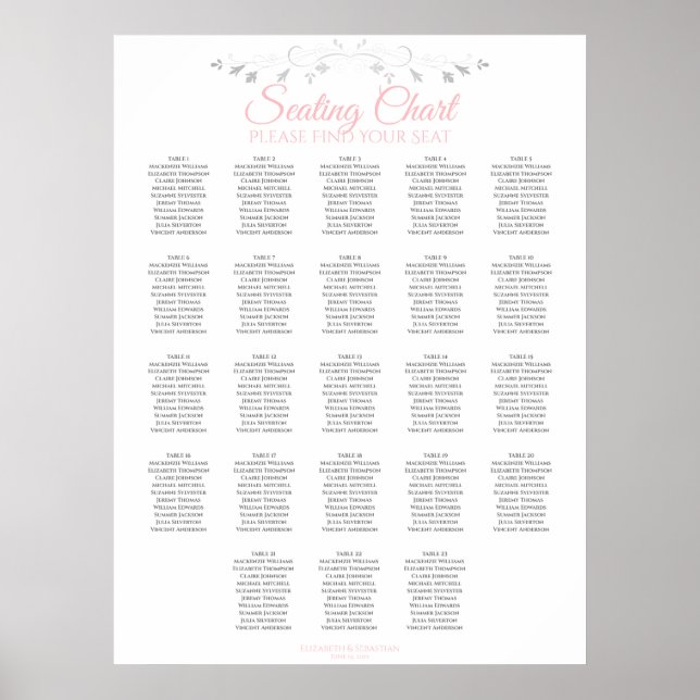 23 Table Pink & Grey Wedding Seating Chart (Front)