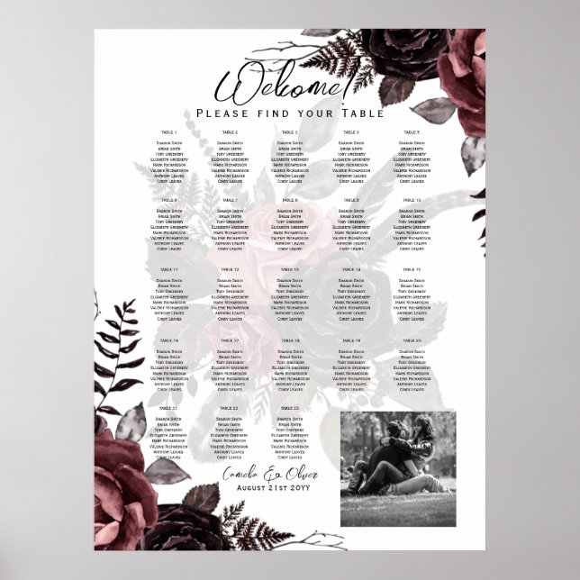 23 Table Seating Chart Photo Welcome with Names (Front)