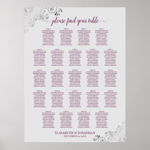 23 Table Wedding Seating Chart Cassis on Grey
