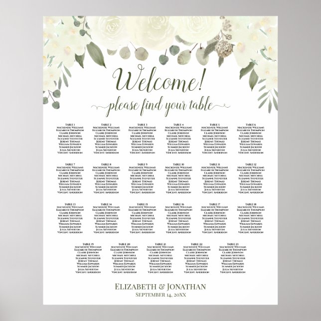 23 Tableau Sièges à Mariages floraux blancs d'ivoi (Devant)