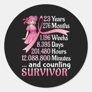 23 Years 276 Months And Counting Breast Cancer Sur Classic Round Sticker