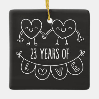 23rd Anniversary Gift Chalk Hearts Ceramic Ornament