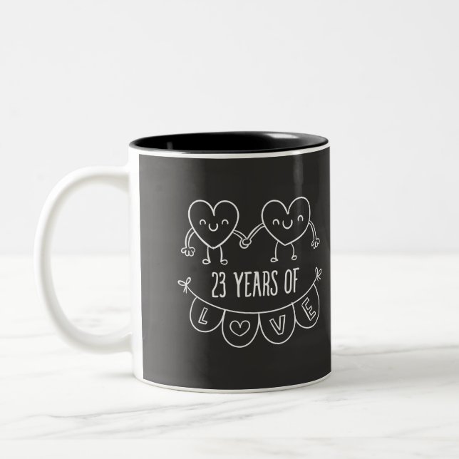 23rd Anniversary Gift Chalk Hearts Two-Tone Coffee Mug (Left)