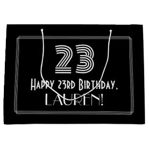 23rd Birthday — Art Deco Inspired Look "23" & Name Large Gift Bag