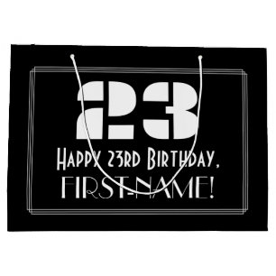23rd Birthday ~ Art Deco Inspired Look "23" + Name Large Gift Bag