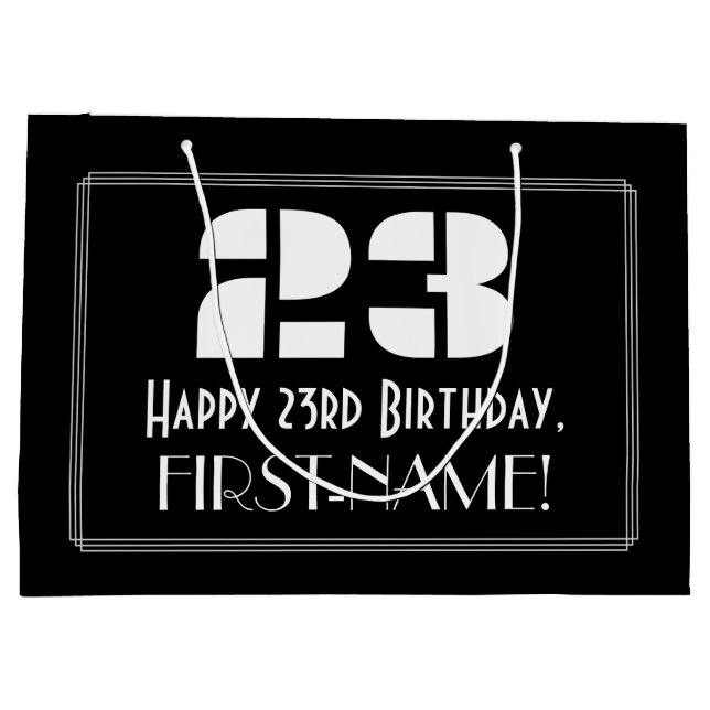 23rd Birthday ~ Art Deco Inspired Look "23" + Name Large Gift Bag (Back)