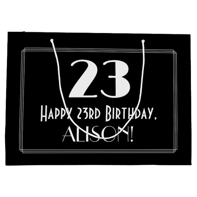 23rd Birthday: Art Deco Inspired Style "23", Name Large Gift Bag (Back)