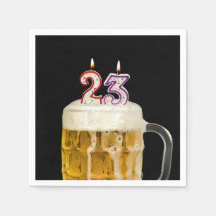 23rd Birthday Beer on black Napkin