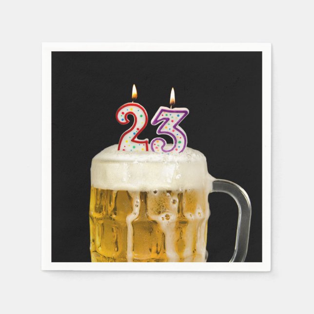 23rd Birthday Beer on black Napkin (Front)