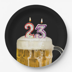23rd Birthday Beer on black Paper Plate